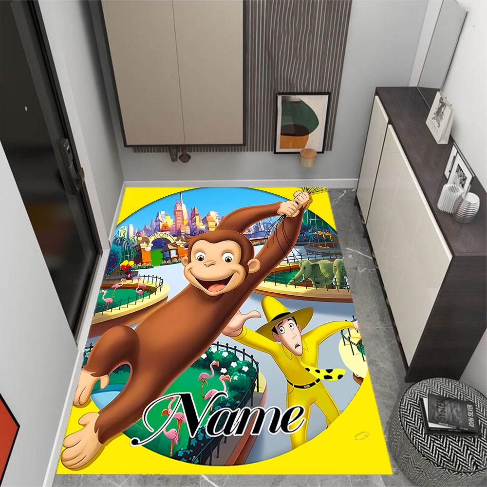 Curious Monkey Party Personalized Name Floor Mat Perfect for Bedrooms Study room Dormitory Playrooms Anti-slip Rug Decorate Offices