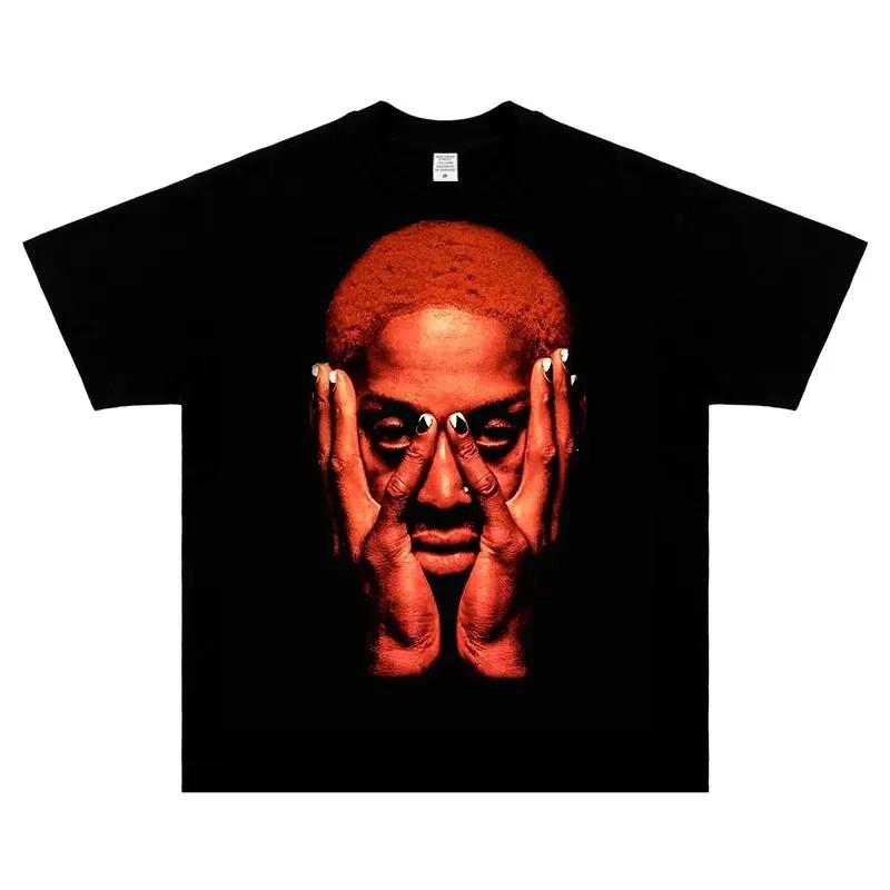 2023 Summer Fashion Dennis Rodman Tops Tees The Worm Streetwear Vintage T Shirt Basketball Star Printed Hip Hop T-shirts Man
