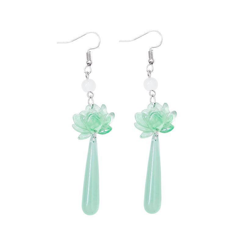 Chic Chinese-Inspired Chalcedony Lotus Tassel Earrings Chinese Style Horse Face Skirt, Earrings for Women