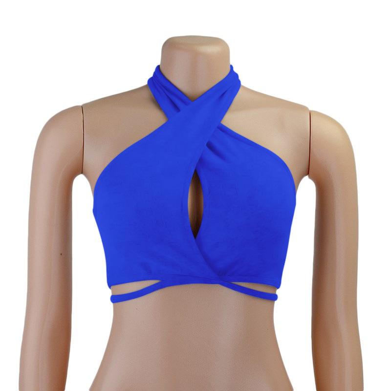 Débardeur Sexy pour Filles Épaules Dénudées Croisé Dos Nu Camisole Crop Top Femme Bandage Sans Manches Gilet Court
