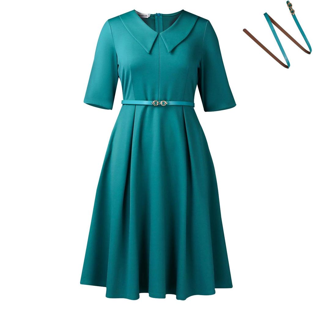 C8637 Plus Size Elegant Solid Color Lapel Dress for Autumn - European & American Style