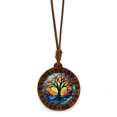 Collana con Ciondolo in Legno Albero della Vita, Accessori Collana con Ciondolo Marrone Vintage