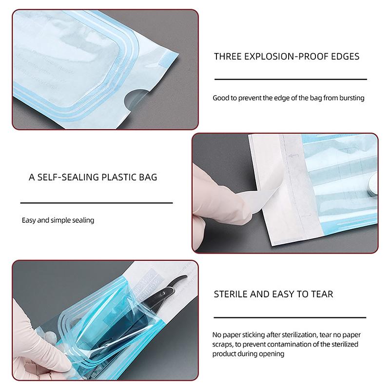 200Pcs Self-Seal Sterilization Pouches 6 Sizes Medical-Grade Autoclavable Bags Instrument Disinfection Bag Dental Supplies
