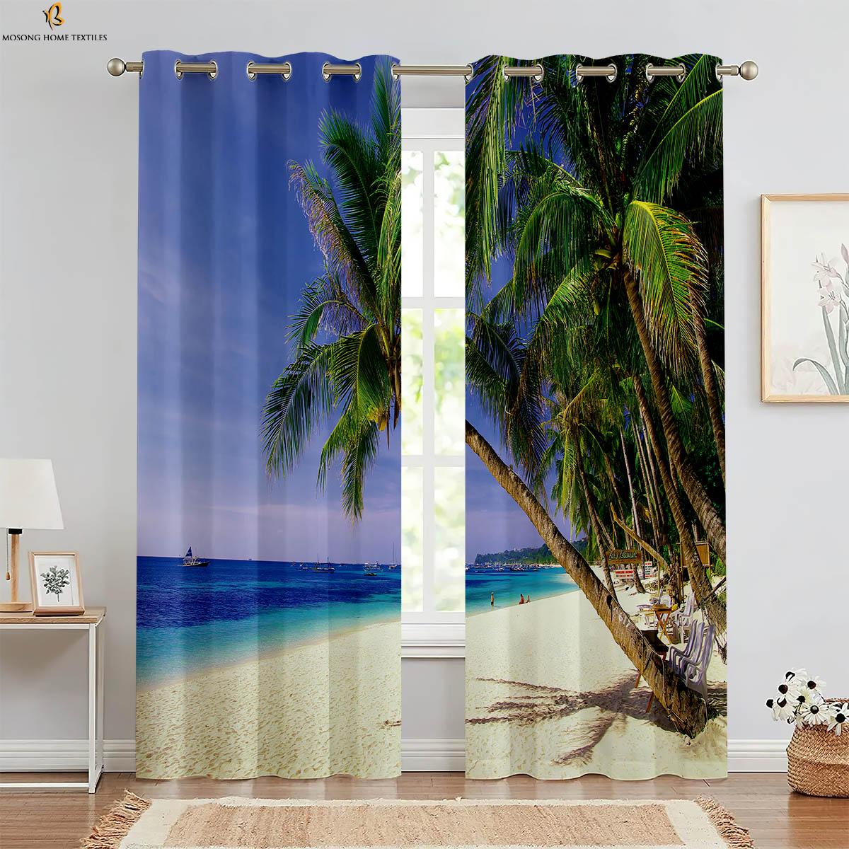 

2 Pieces Of Blue Sky Beach Seaside Scenery 3d Stereo Printing Curtains Kitchen Bedroom Living Room Window Decoration Curtains W50xH130(CM)x2PCS&Grommet Top