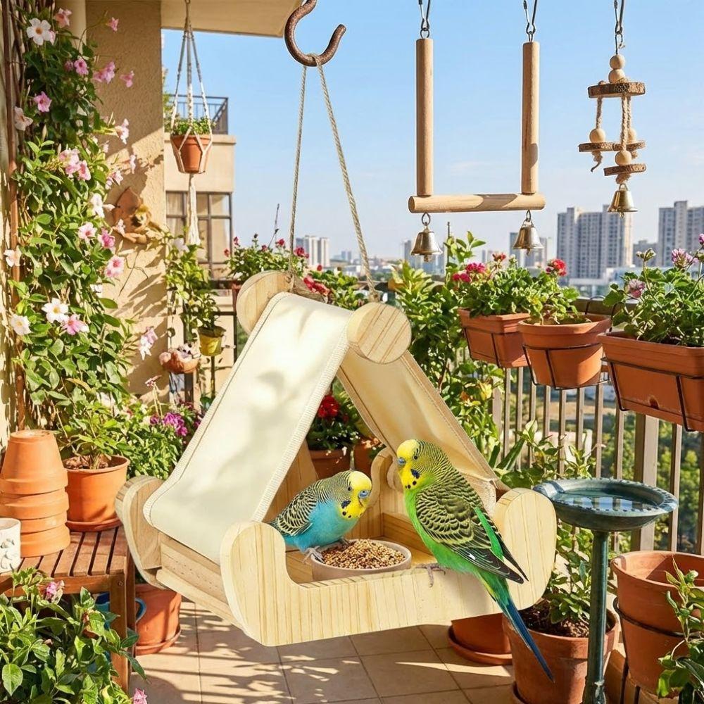 Hatching Nest Wooden Bird Hammock Hanging Bird Swing Perch Bird Feeding Station  Small Medium Birds