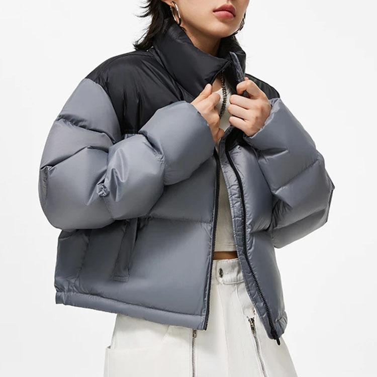 Li-Ning Color Block Water Resistant Loose Short Down Jacket Women Outerwear Gray AYMT318-5