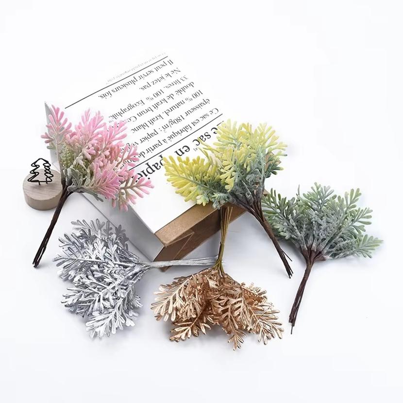 1/3pcs Golden Silver Christmas Leaf Artificial Plants Wedding Decorative Flowers Vase Home Room Decor Diy Gift Bridal Clearance