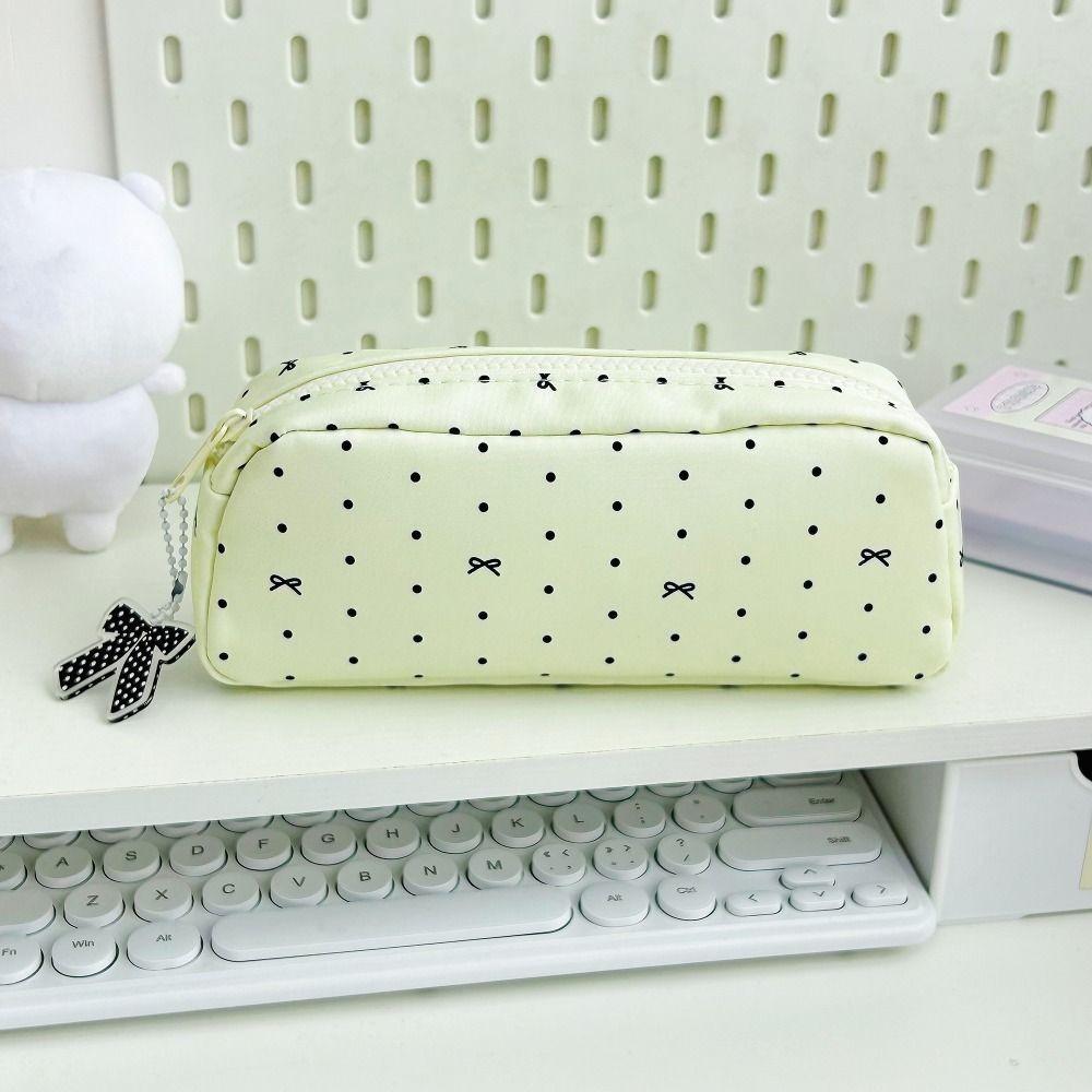 Large Capacity Pencil Case Polka Dot Bow Stationery Organizer  School Supplies