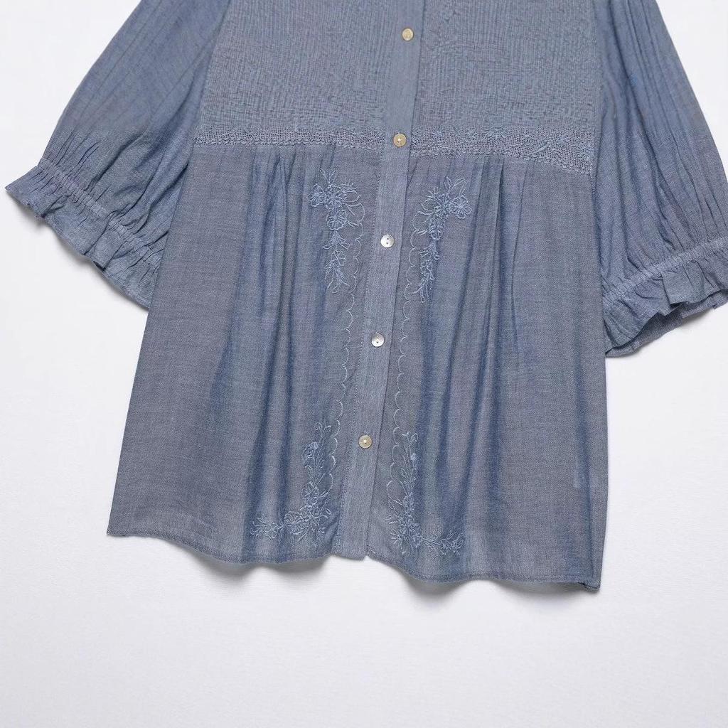 Spring 2025 Floral Embroidered Shirt - Women's European & American Style Fashion