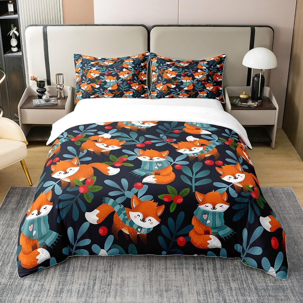 Set Copripiumino Volpe Pelosa Stampa Animale Selvatico Inverno Freddo, Set Biancheria da Letto Decorativo 3 Pezzi con 2 Federe, Dimensioni Singolo Matrimoniale King