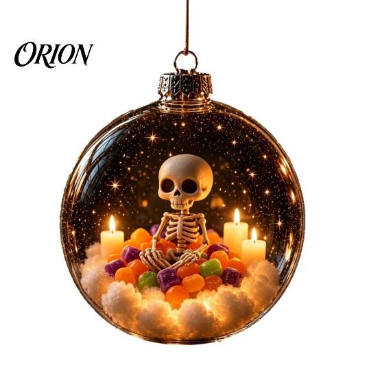 Eye-catching Seasonal Party Supplies Halloween Ball Ornament, Light Up Plastic Clear Hanging Decorations Decoration with Cat/Skeleton/Bat Inside