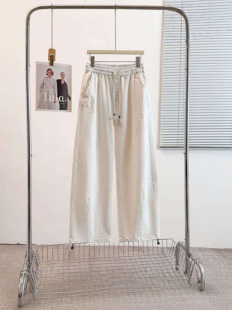 

Early Spring Versatile Loose Casual Slimming Plus Size Women s Denim Cargo Pants 4XL (suggested weight 75-90 kg) білий