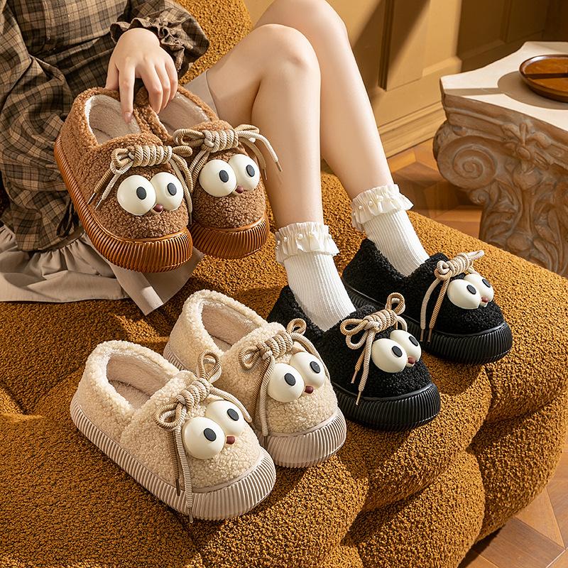 2025 new thick-bottomed velvet cotton slippers winter 2025 new versatile eyes plush warm winter couple