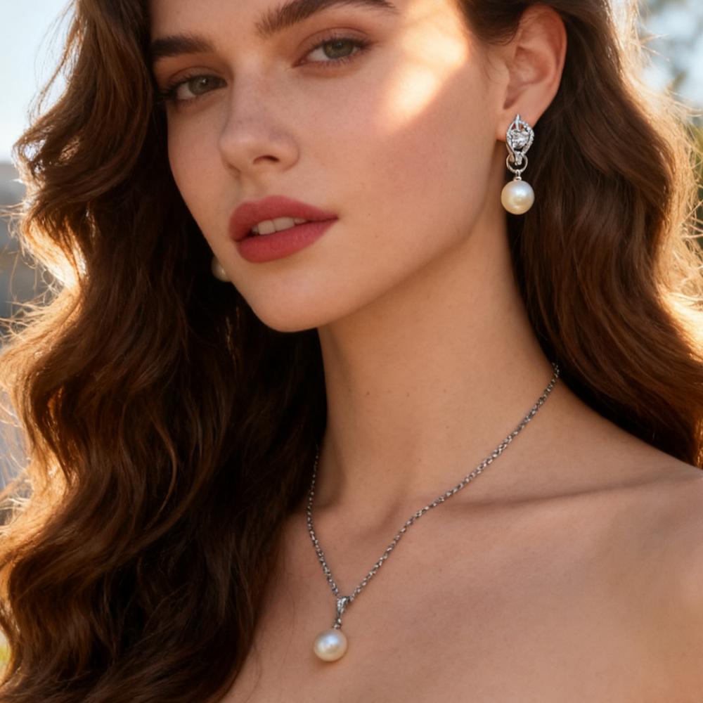 Leaf Imitation Pearl Necklaces Earrings Sets For Women Fashion Flower Cubic Zirconia Pendant with Chain Birhday Gift