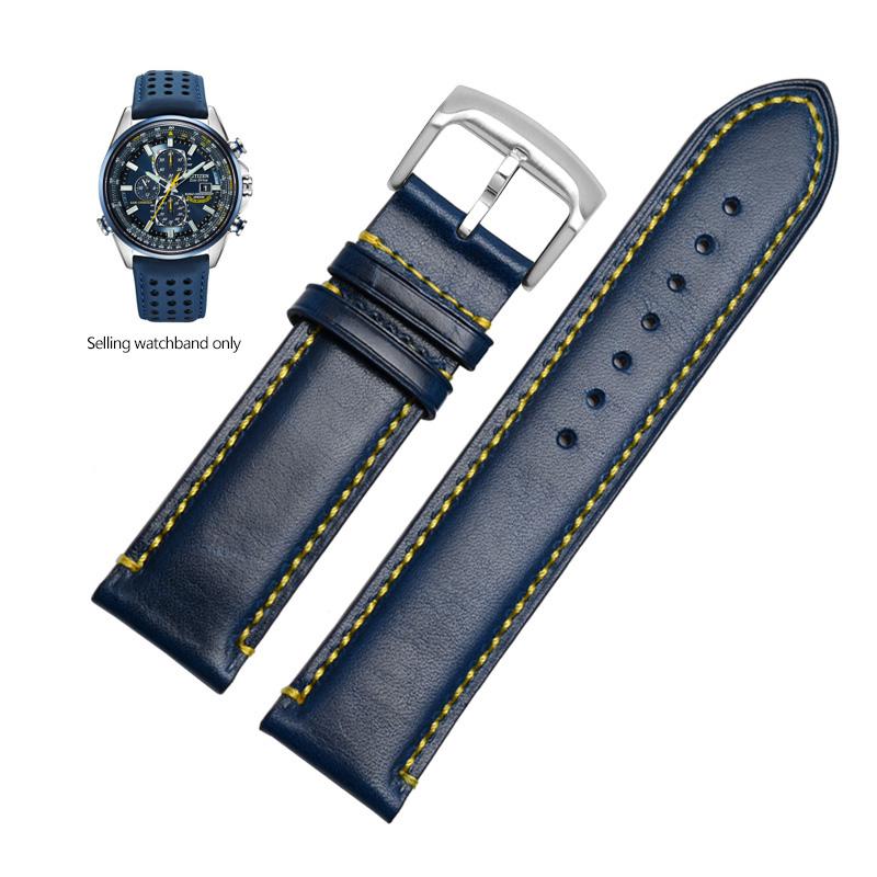 Echtes Leder+ Silikonkautschuk Uhrenarmband für Citizen Blue Angel AT8020 Sky Eagle JY8078 8035 Armband 22mm 23mm Schwarz
