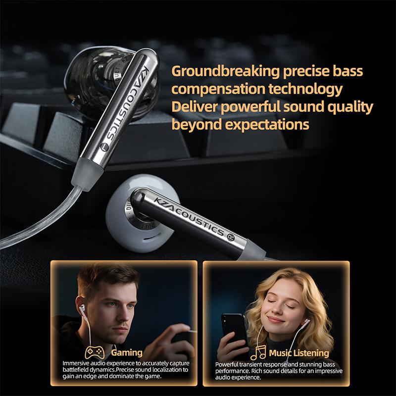 KZ Duet Quad Core Dual Dynamic Drivers Hi-Fi Earphones 3.5mm/Type C In-Ear Wired Headset For Music Stereo High-Fidelity Sound With MIC