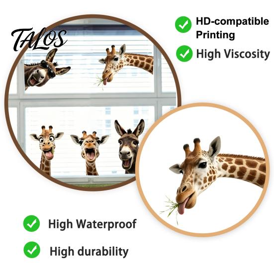 Adesivi in Vetro Dimensione Personalizzabile Giraffa Divertente Asino Statico Pellicola per Finestre, Animale da Fattoria Rimovibile Non Adesiva per Decorazione Casa Cucina Stanza degli Ospiti, Carino