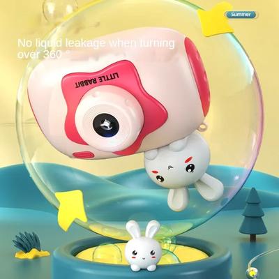 Tragbare Blasenkamera für Kinder Niedliche Cartoon-Ente Hase Automatische Blasenmaschinen mit Lichtern und Musik Outdoor-Spielzeug für Kinder