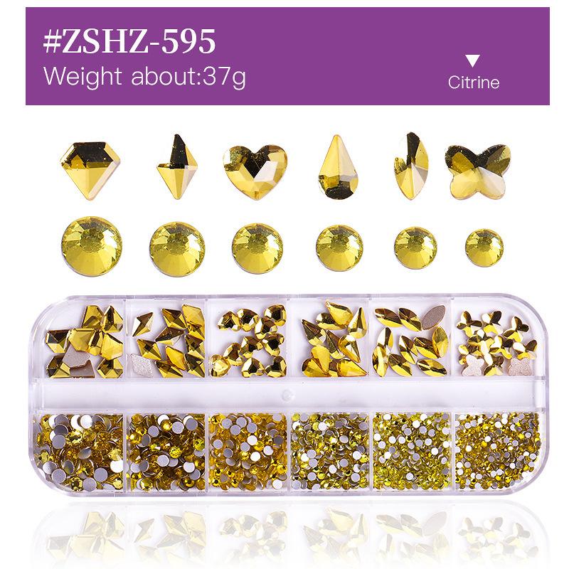 12 Grid Box Nail Art Rhinestone Flat Bottom Nail Art Special-Shaped Diamond Mixed Small Round Diamond Diy Nail Art Jewelry