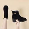 Thick-soled thin boots women's autumn and winter square head fashion short boots waterproof platform thick heel straight boots fashion boots
