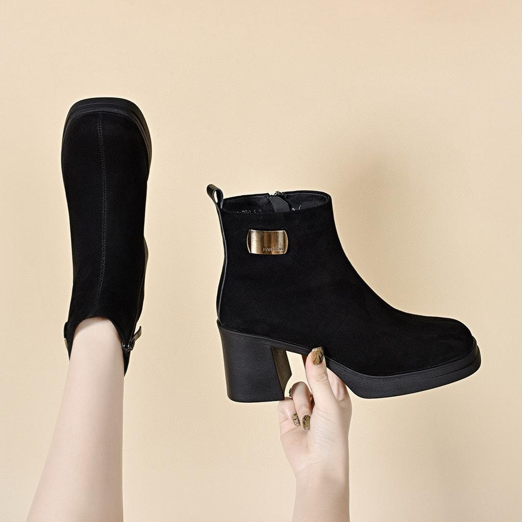 Thick-soled thin boots women's autumn and winter square head fashion short boots waterproof platform thick heel straight boots fashion boots