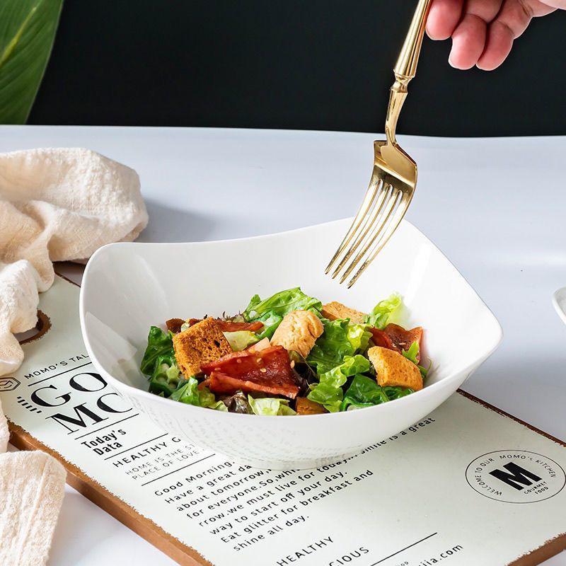 Nordic Style High-Value Square Ceramic Dinner Plate with Raised Foot – Light Luxury Deep Plate/Salad Bowl.