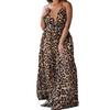 European Leopard Print Deep V-Neck Slit Dress with Cross Shoulder Straps and High Waist Design