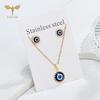 Fashion Turkish Blue Resin Eye Zircon Set Stainless Steel Chain Pendant Necklace Stud Earrings Women Accessories Lucky Amulets