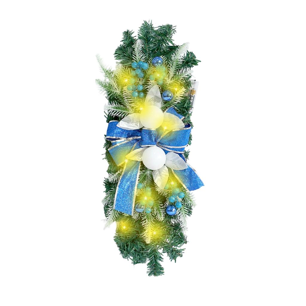 Christmas Wreath Door Curtain Decoration with LED Lights for Staircase Hanging Home Decor