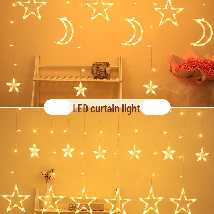 LED Colorful Flashing String & Star Lights - Creative Moon & Warm White Bedroom Decor