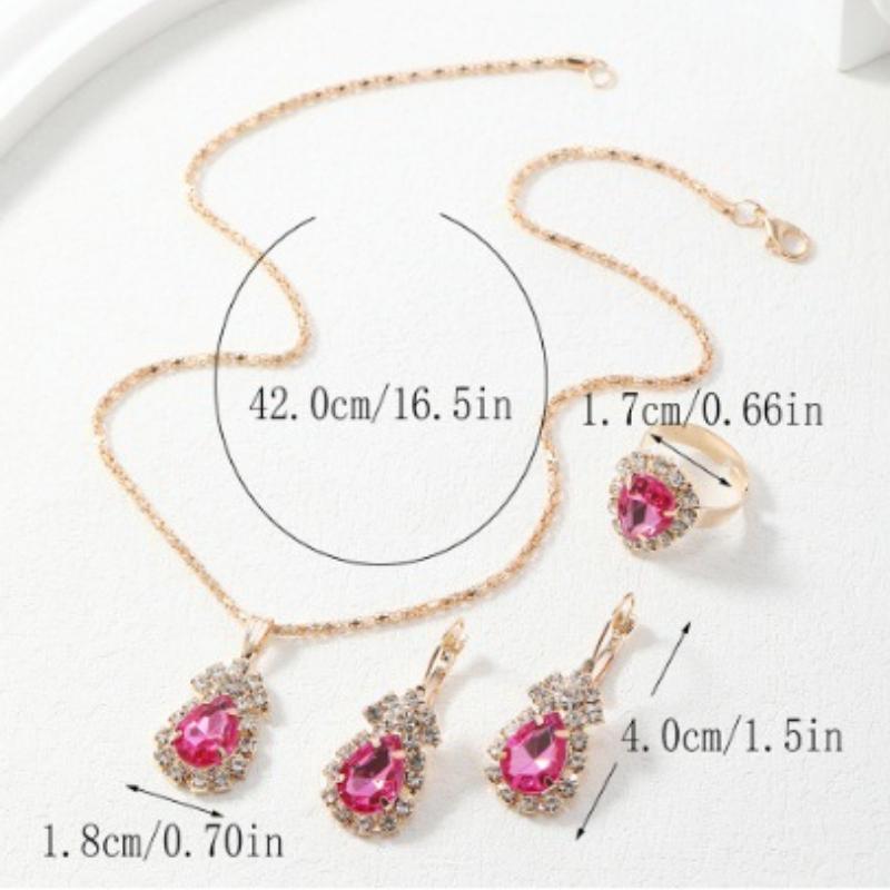 Fashion Waterdrop Shiny Rhinestones Necklace Ring Earrings Women Jewelry Set