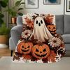 Halloween Ghost and Pumpkins Illustration PrintBlanket Flannel Throw Blanket for Sofa, Bed, Travel, Camping, Office, Couch, Chair