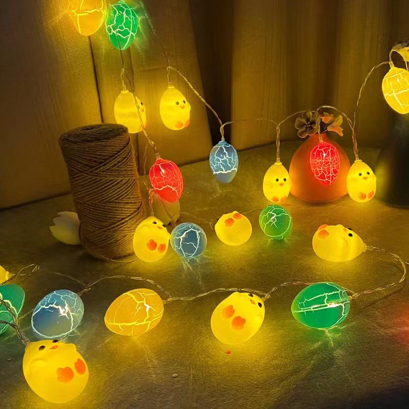 LED Easter String Lights - Crackle Egg, Painted Egg, Baby Chick, Rabbit & Carrot Decorations