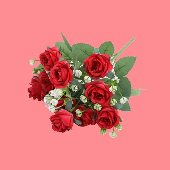 Kytice z umělých růží se zelenými listy stonku Realistické opakovaně použitelné umělé květinové rostliny Domácí dekorace Svatební párty Foto rekvizity