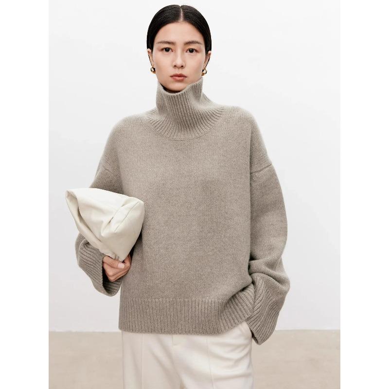 Thickened Turtleneck Sweater Women's Loose Lazy Knit Silhouette Sweater European Products