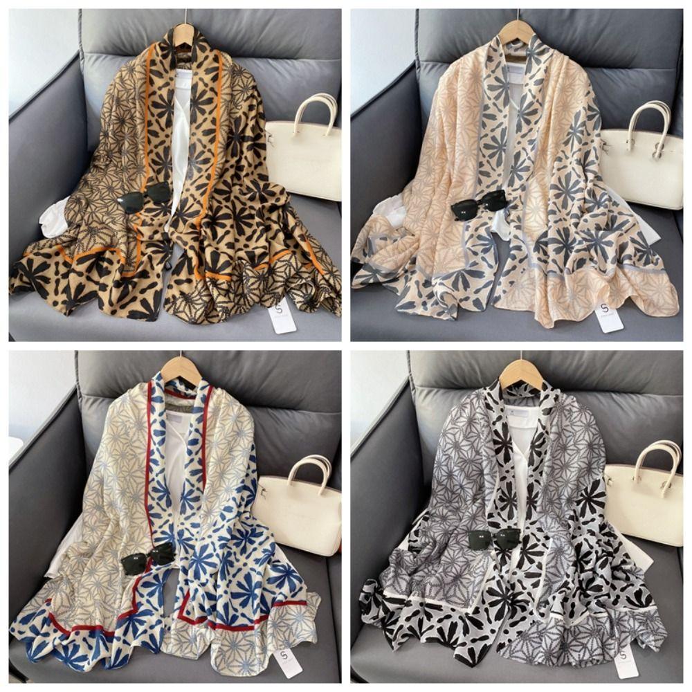 Cotton Ethnic Style Yarn Shawl Long Square Hijab Scarf Sweet Big Pattern Headscarf  Vacation