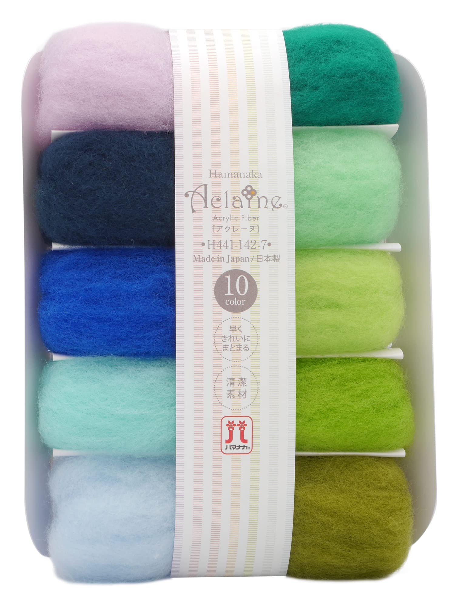 

Hamanaka Aclaine Wool Felt, 10-Color Set, Approximately 2g Each, Blue and Green, H441-142-7