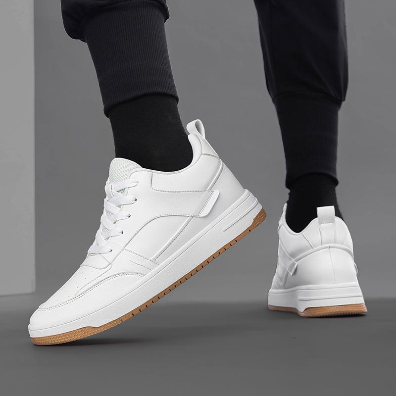 Leather 6cm 8cm Skateboard Elevator Shoes Men Casual Sneakers White Height Increasing Shoes Invisible Man Taller Lifting Flats