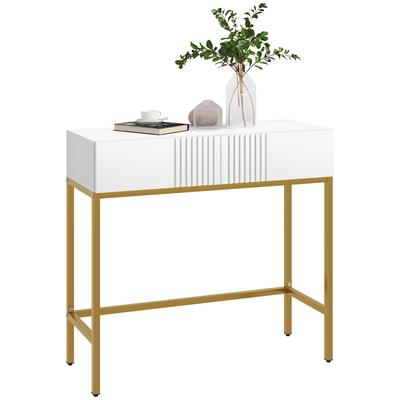 Console Table Console Unit with 2 Drawers Steel Base with Non-Slip Feet 80 X 31.5 X 75 Cm White
