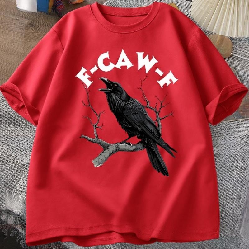 F Caw Lustige Krähe T-Shirt Unisex Damen Humor Ungezügeltes Tier T-Shirt Locker Vintage Grafik T-Shirts Baumwolle Bequem Herrenbekleidung