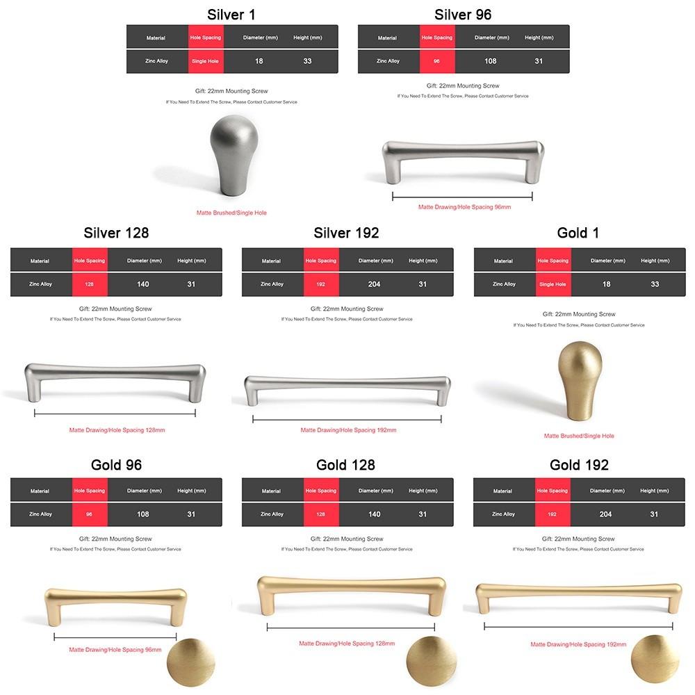 High Quality Gold/Silver Cabinet Pull Solid Smooth Furniture Handles Alloy Durable Drawer Knob for Cabinet Wardrobe Drawer