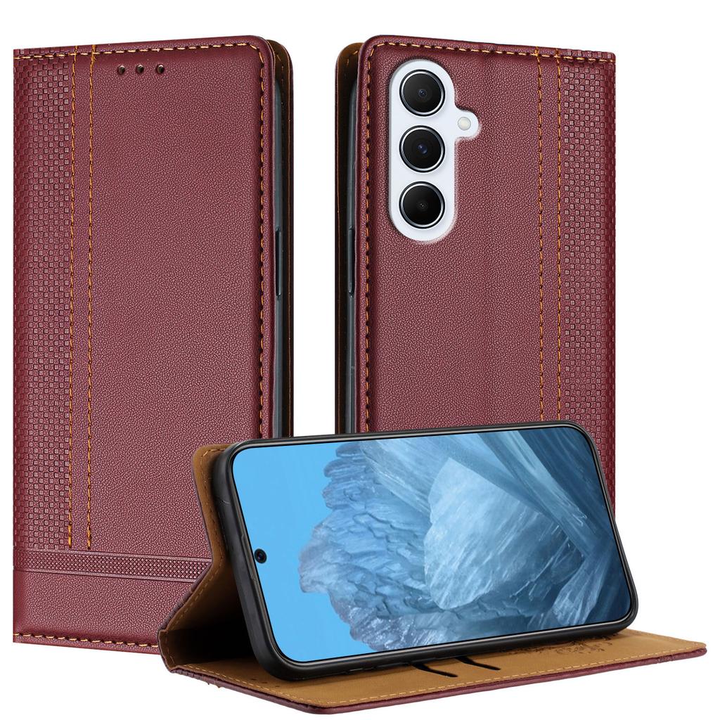 For Samsung Galaxy A17 Case L-Shaped Grid Pattern Leather Stand Phone Cover with Card Slots