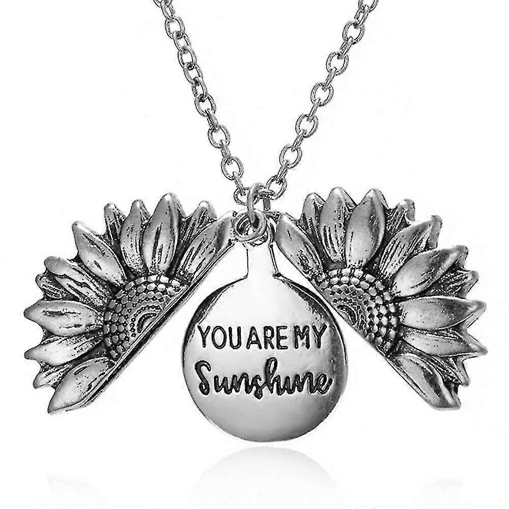 Ladies You Are My Sunshine Open Locket Sunflower Necklace, 1 Piece, Silver