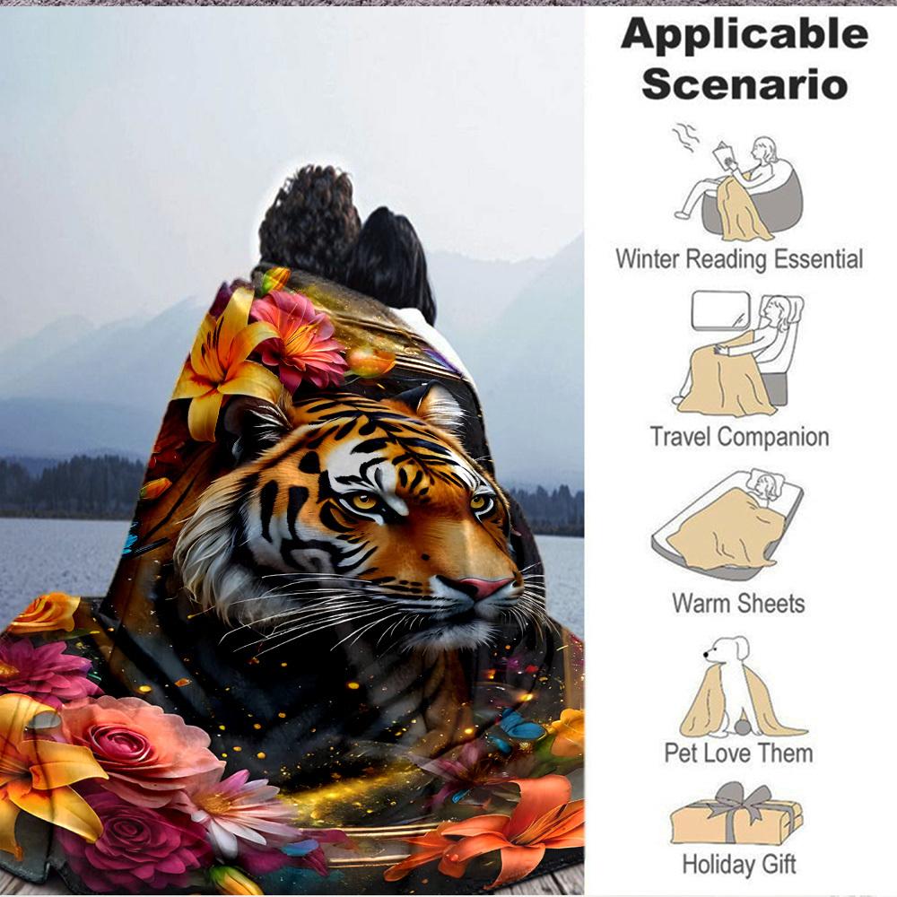 1pc Tiger Portrait Blanket Lightweight Flannel Blanket Throw Blanket For Sofa, Bed, Travel, Camping, Livingroom, Couch, Chair, And Bed yy2509026219