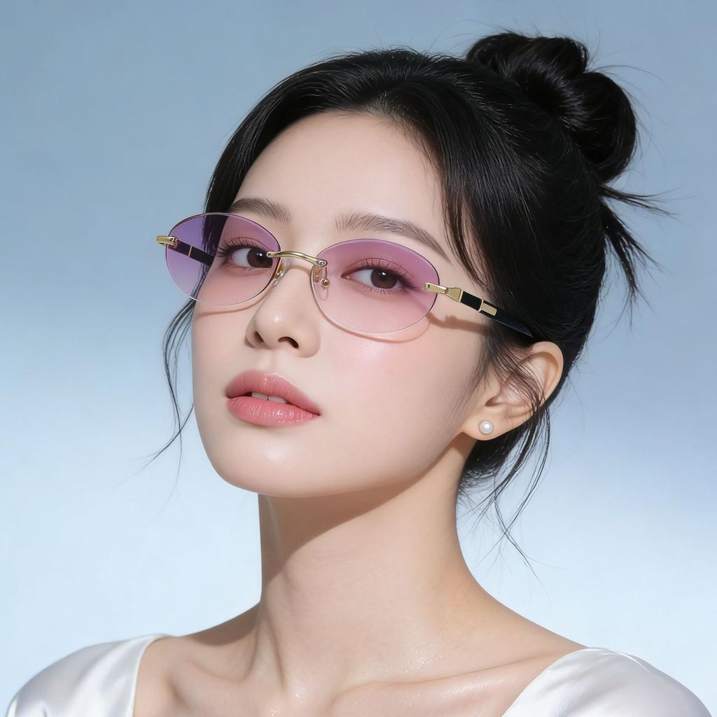 Sunglasses Personality Versatile Trend Retro Women's Oval Metal Frameless Trimmed Sunglasses