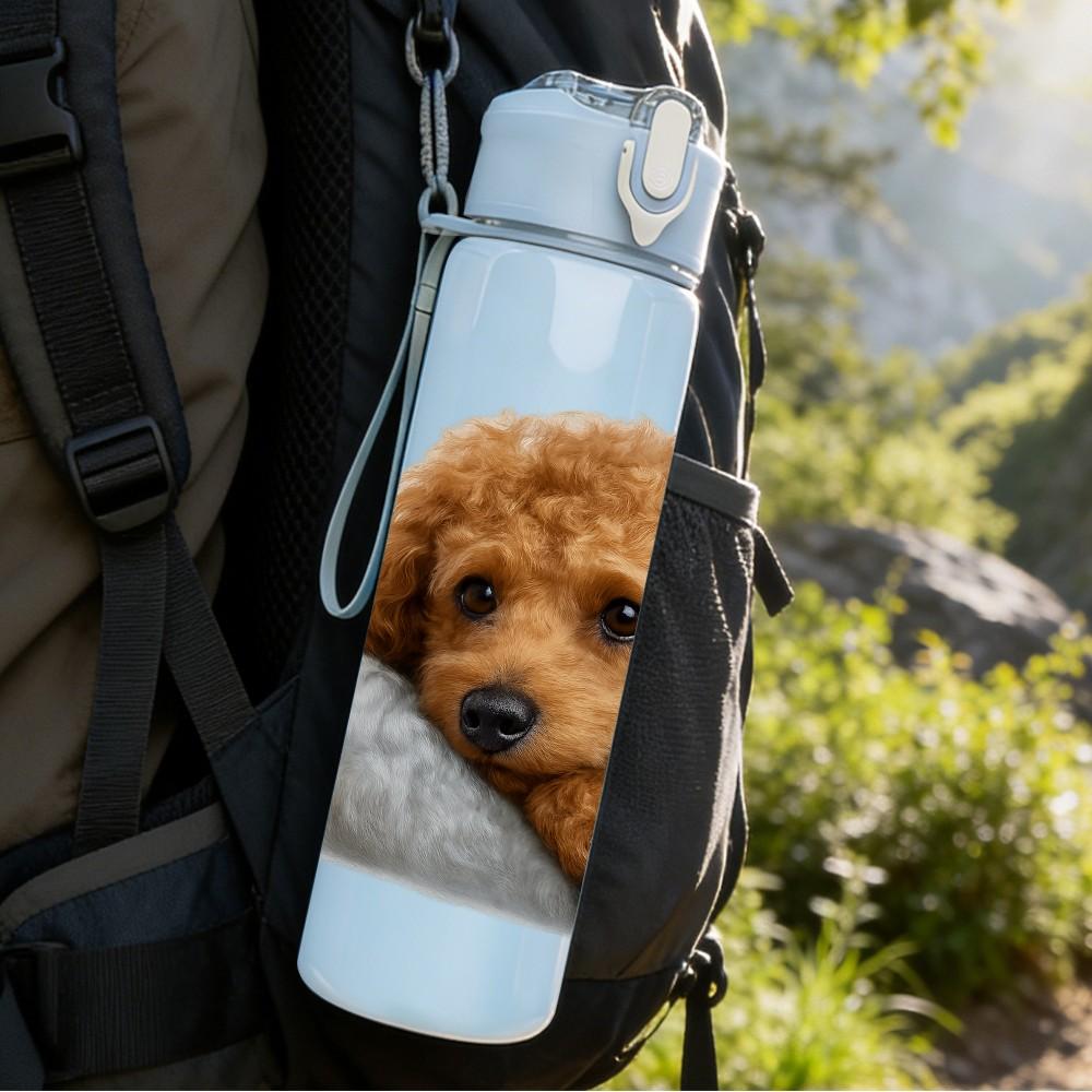 1PC Teddy Puppy Cozy Blanket 750ml Color Plastic Sports Water Bottle Leakproof Flip Straw Lid Suitable for Sports Office Home Use