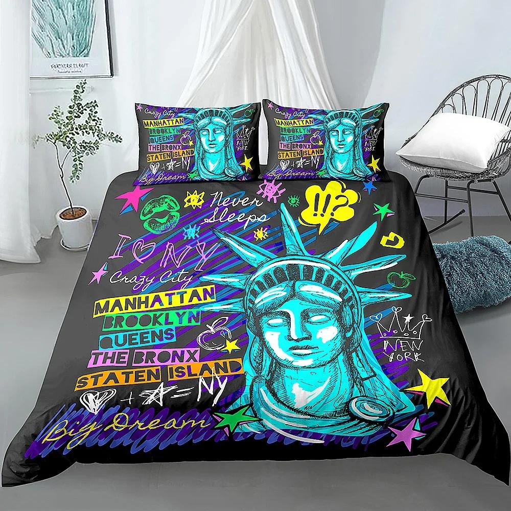 New York Statue Of Liberty Printed Duvet Cover With Pillowcase 2/3 Pcs Bedding Set Comforter Cover Duvet Cover Set