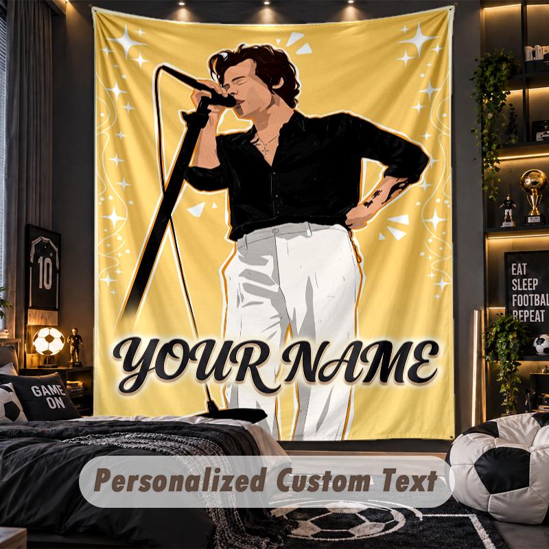 Personalized Wall Tapestry,Harry Styles Custom Printed Name, Fabric Wall Art For Indoor Room Backdrop