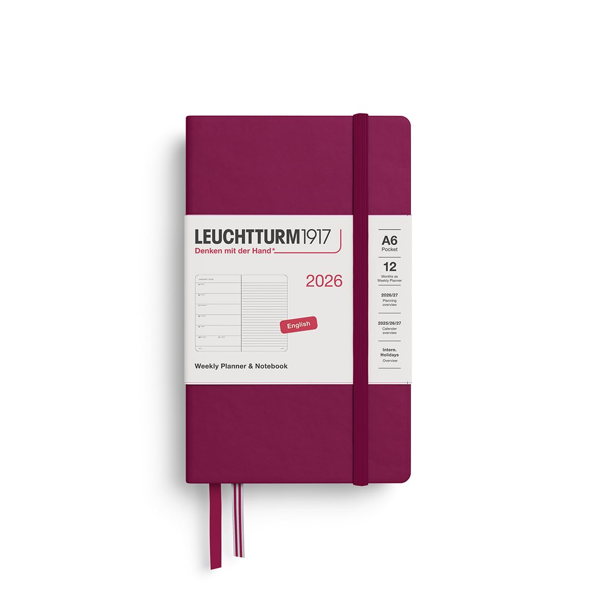 

Leuchtturm 2026 Январь Порт Официально Импортированный Планировщик, Начало, A6, Недельный, Красный, 372665,