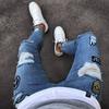 White Embroidery Skinny Ripped Jeans Men Cotton Stretchy Hole Slim Fit Hip Hop Denim Pants Casual Jeans for Men Jogging Trousers